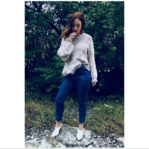 ONE LEFT!! Distressed Polka Dot Sweater - Picture 4 of 8